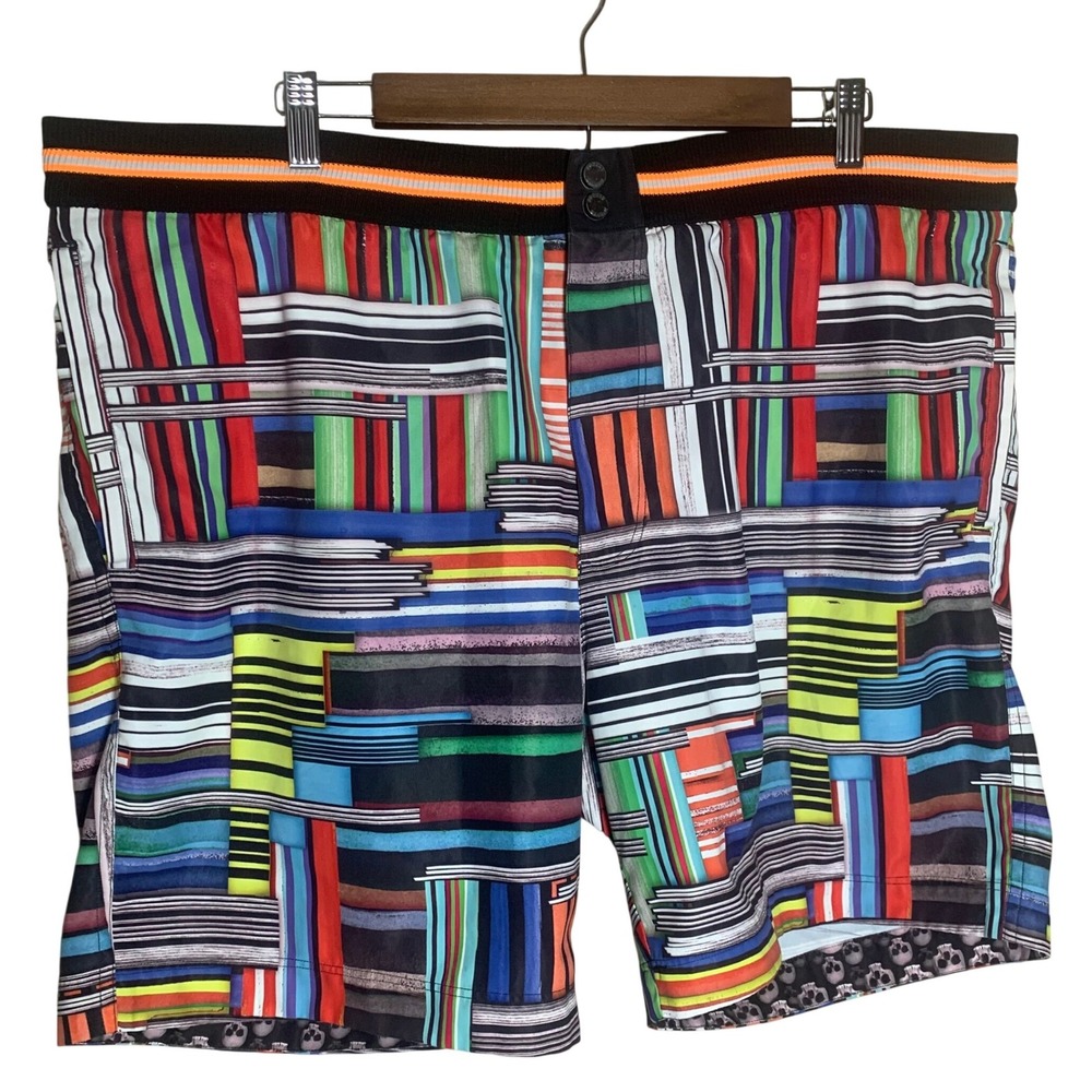 Robert Graham Swim Trunks Mens 40 Multicolor Excellent Abstract Skull Geometric